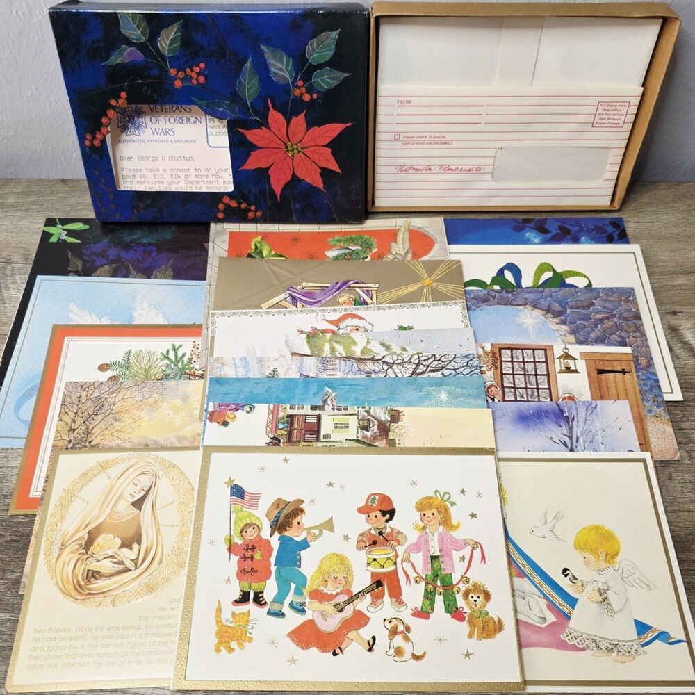 Vintage New Veterans of Foreign Wars 1986 Christmas Cards Unsealed to Show Cards